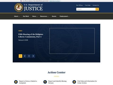 美国司法部官网（justice.gov）- 法律执行与公民服务权威平台