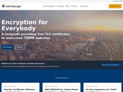 Let's Encrypt：美国非营利组织提供的免费SSL/TLS证书服务，助力7亿+网站实现HTTPS加密