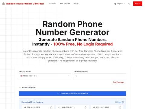 随机（美国）电话号码生成器Random Phone Number Generator