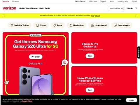 美国Verizon官网：5G网络、手机套餐与家庭互联网服务综合平台